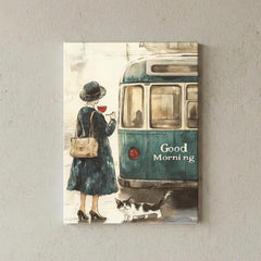 Vintage Morning Journey Retro Cafe Window Canvas Art – Bedroom Living Room Wall Decor