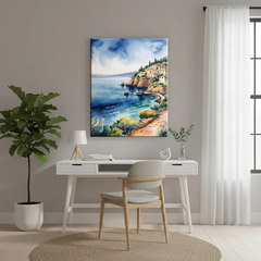 Mediterranean Coastline Serene Seaside Landscape Canvas Art – Bedroom Wall Decor