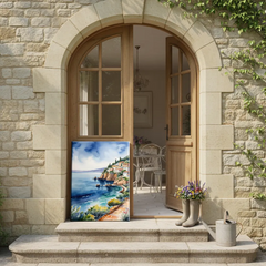 Mediterranean Coastline Serene Seaside Landscape Canvas Art – Bedroom Wall Decor