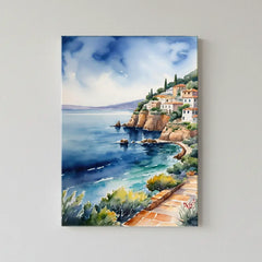 Mediterranean Coastline Serene Seaside Landscape Canvas Art – Bedroom Wall Decor
