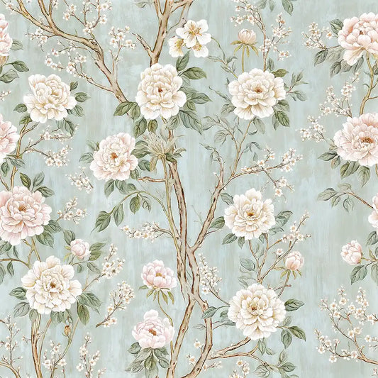 English Garden Peony Chinoiserie Wallpaper