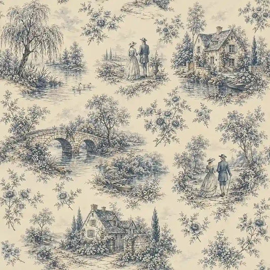 French Riverside Toile Wallpaper