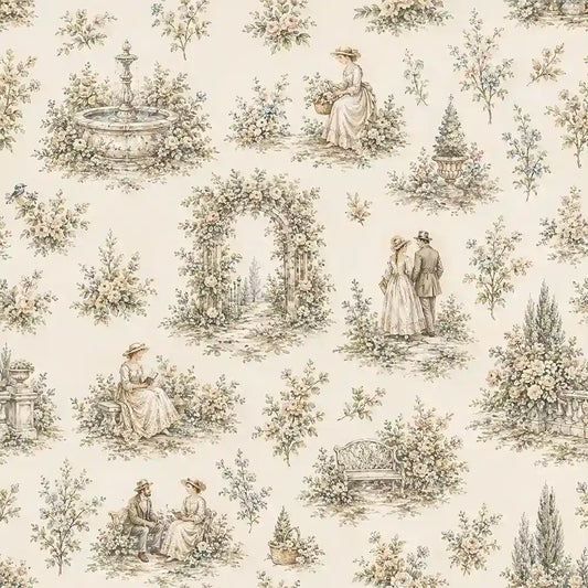 Romantic Garden French Toile Wallpaper