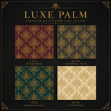Deep plum tropical palm Art Deco peel-and-stick wallpaper for elegant bedroom design