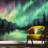 Aurora Lake Scenic Wall Mural – Peel-and-Stick Large Bedroom Living Room Design