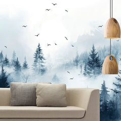 Mist Forest Landscape Wall Mural – Peel-and-Stick Large Bedroom Design