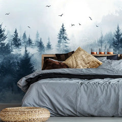 Mist Forest Landscape Wall Mural – Peel-and-Stick Large Bedroom Design