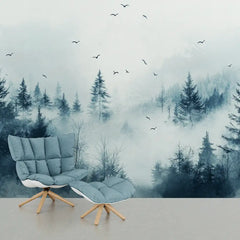 Mist Forest Landscape Wall Mural – Peel-and-Stick Large Bedroom Design