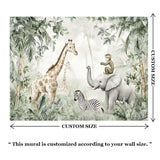 Jungle Safari Animals Wall Mural – Kids Room Peel-and-Stick Large Removable Design