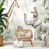 Jungle Safari Animals Wall Mural – Kids Room Peel-and-Stick Large Removable Design