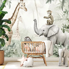 Jungle Safari Animals Wall Mural – Kids Room Peel-and-Stick Large Removable Design