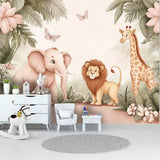 Safari Friends Pastel Nursery Wall Mural – Peel-and-Stick Large Removable Design