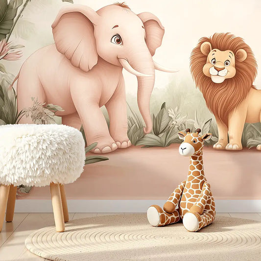 Safari Friends Pastel Nursery Mural Wallpaper