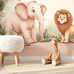 Safari Friends Pastel Nursery Wall Mural – Peel-and-Stick Large Removable Design