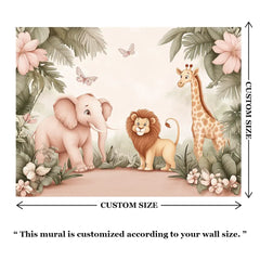 Safari Friends Pastel Nursery Wall Mural – Peel-and-Stick Large Removable Design