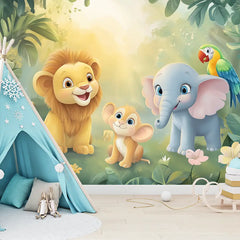 Bright Jungle Friends Wall Mural – Kids Room Peel-and-Stick Large Removable Design