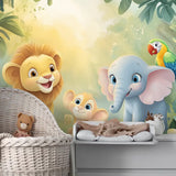 Bright Jungle Friends Wall Mural – Kids Room Peel-and-Stick Large Removable Design