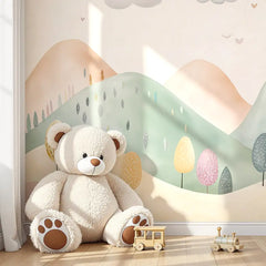Pastel Dreamland Hills Wall Mural – Kids Room Peel-and-Stick Large Removable Design