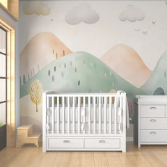 Pastel Dreamland Hills Wall Mural – Kids Room Peel-and-Stick Large Removable Design