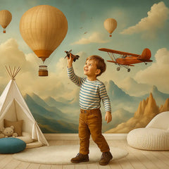 Vintage Air Adventure Wall Mural – Peel-and-Stick Large Removable Design