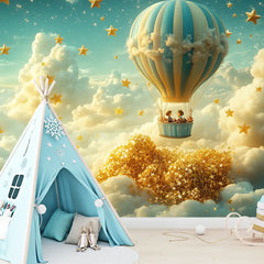 Dreamy Hot Air Balloon Sky Wall Mural – Peel-and-Stick Large Nursery Design