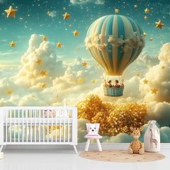Dreamy Hot Air Balloon Sky Wall Mural – Peel-and-Stick Large Nursery Design