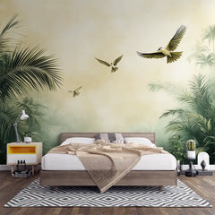 Tropical Mist Birds Wall Mural – Peel-and-Stick Large Bedroom Living Room Design