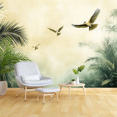 Tropical Mist Birds Wall Mural – Peel-and-Stick Large Bedroom Living Room Design