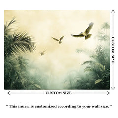 Tropical Mist Birds Wall Mural – Peel-and-Stick Large Bedroom Living Room Design