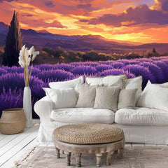Lavender Field Wall Mural – Peel-and-Stick Large Bedroom Living Room Design