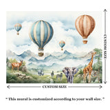 Safari Balloon Adventure Wall Mural – Kids Room Peel-and-Stick Large Design