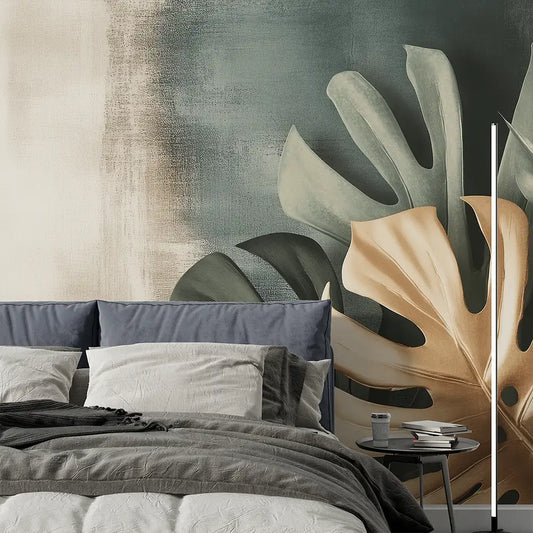 Modern Tropical Monstera Leaf Mural Wallpaper