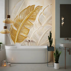 Golden Tropical Leaves Wall Mural – Peel-and-Stick Large Bedroom Living Room