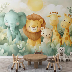 Cute Safari Animals Nursery Kids Room Wall Mural – Peel-and-Stick Large Design