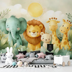 Cute Safari Animals Nursery Kids Room Wall Mural – Peel-and-Stick Large Design