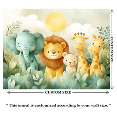 Cute Safari Animals Nursery Kids Room Wall Mural – Peel-and-Stick Large Design