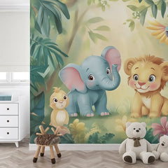 Cute Jungle Friends Kids Wall Mural – Peel-and-Stick Large Nursery Design