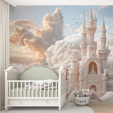 Dreamy Cloud Castle Fairytale Wall Mural – Peel-and-Stick Large Kids Room Design