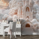 Dreamy Cloud Castle Fairytale Wall Mural – Peel-and-Stick Large Kids Room Design