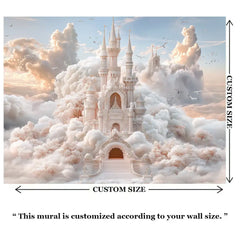 Dreamy Cloud Castle Fairytale Wall Mural – Peel-and-Stick Large Kids Room Design