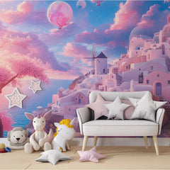Little Princess Dream Village Girls Bedroom Wall Mural – Peel-and-Stick Large Design