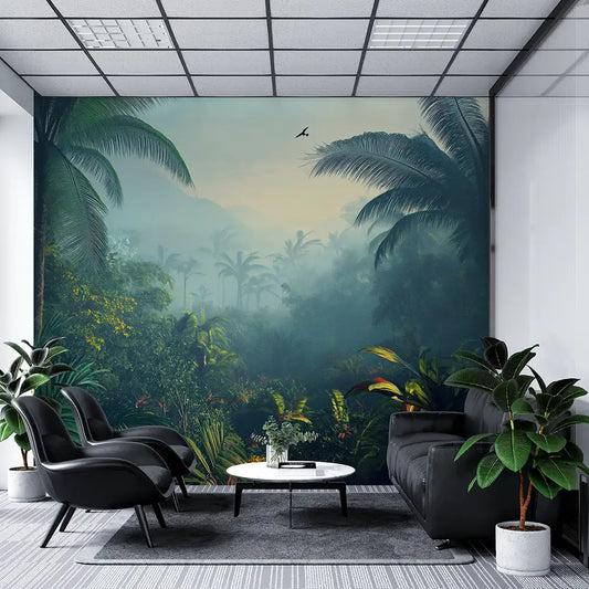 Misty Tropical Rainforest Mural Wallpaper
