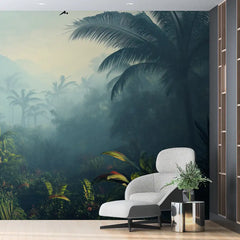 Misty Tropical Rainforest Wall Mural – Peel-and-Stick Large Bedroom Living Room
