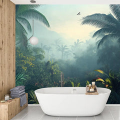 Misty Tropical Rainforest Wall Mural – Peel-and-Stick Large Bedroom Living Room