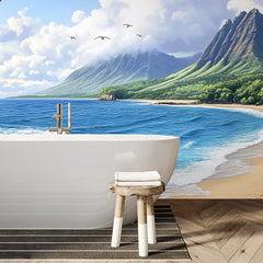 Sunny Tropical Beach Paradise Wall Mural – Peel-and-Stick Large Bedroom Design