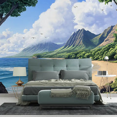 Sunny Tropical Beach Paradise Wall Mural – Peel-and-Stick Large Bedroom Design