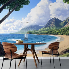 Sunny Tropical Beach Paradise Wall Mural – Peel-and-Stick Large Bedroom Design