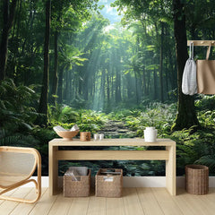 Sunlight Forest Path Nature Wall Mural – Peel-and-Stick Large Bedroom Design