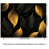 Black and Gold Elegant Leaf Wall Mural – Luxury Peel-and-Stick Large Bedroom Design