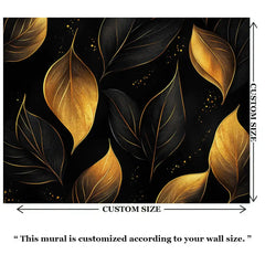 Black and Gold Elegant Leaf Wall Mural – Luxury Peel-and-Stick Large Bedroom Design